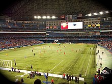 A soccer match between Toronto FC and the Los Angeles Galaxy in 2012 Rogers Centre - TFC vs Galaxy (6965625113).jpg