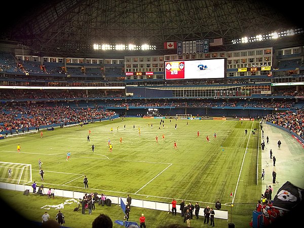 A game between Toronto FC and LA Galaxy at Rogers Centre during the 2011–12 CONCACAF Champions League quarter-finals. Toronto later advanced to that t