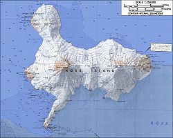 Evansa raga atrašanās vieta Rosa salas kartē