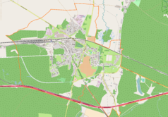 Mapa konturowa Rzepina, po lewej nieco u góry znajduje się punkt z opisem „Stacja kolejowa”