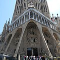 The Sagrada Família cathedral has hyperboloid vaults and windows, Barcelona, Spain, designed by Antoni Gaudí, under construction since 1882 with an estimated completion in 2026.