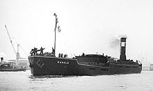 Wandsworth and District Gas Company's SS Wandle steaming up the Thames on her maiden voyage in 1932 with her mast and funnel up SS 'Wandle' (1932) on her maiden voyage (cropped version).jpg