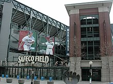 The sculpture outside Safeco Field (now T-Mobile Park) in 2008 Safeco Field (2890745171).jpg