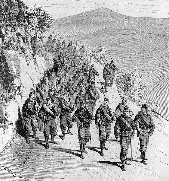 File:Serbian soldiers marching in 1876, drawing.jpg