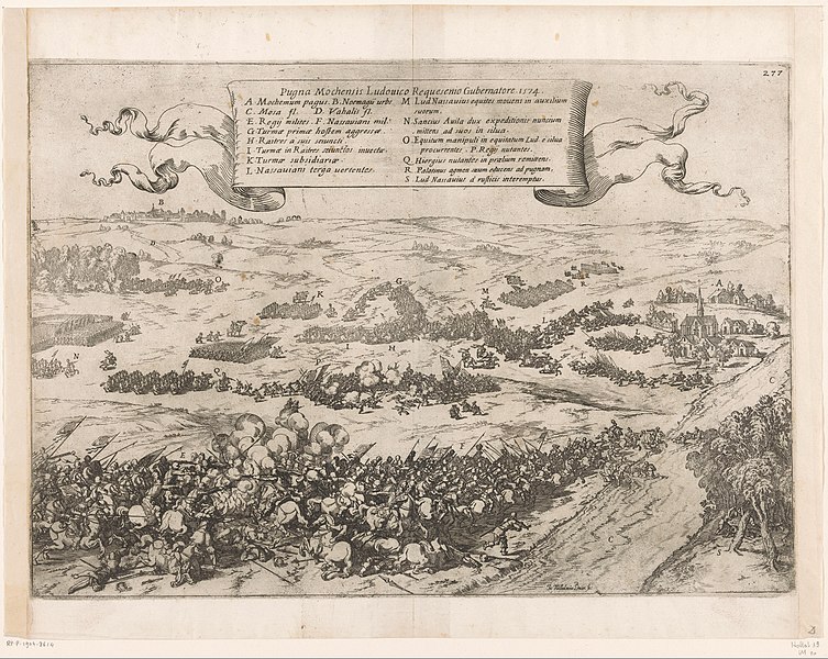 File:Slag op de Mookerheide, 1574 Pugna Mochensis Ludovico Requesenio Gubernatore. 1574 (titel op object), RP-P-1904-3614.jpg