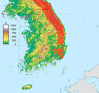 태백산맥이 특별히 표시된 지형도 버전 South Korea location map topography with taebaek mountains marked.jpg