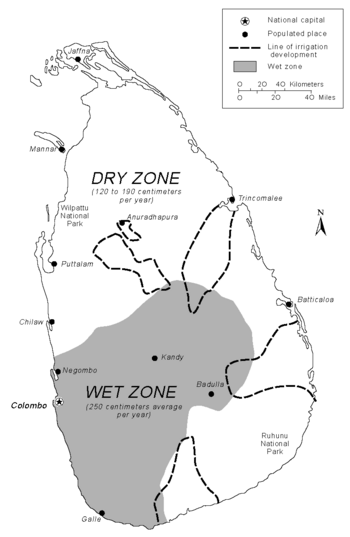 Precipitation and irrigation map of Sri Lanka