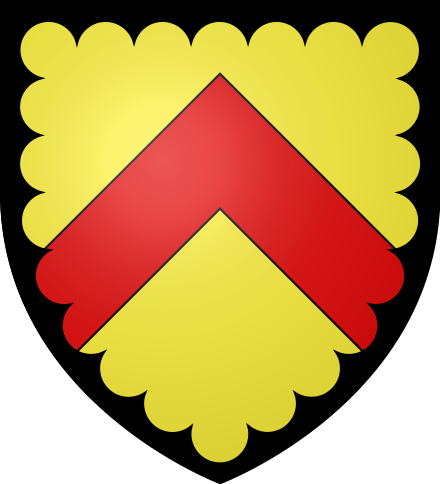 Arms of Stafford of Hook and Southwick: Or, a chevron gules a bordure engrailed sable, first adopted by Sir Humphrey Stafford (died 1413) Stafford of Suthwyck arms.svg