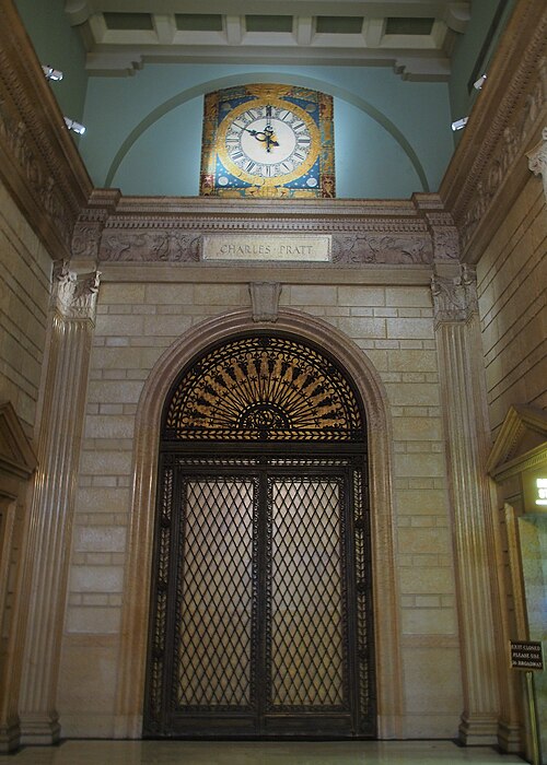 Pratt's name, written in stone in the Standard Oil Building lobby