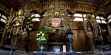 Statues of Avalokiteshvara, Vairocana and Bhaisajyaguru in one of Tōshōdai-ji temple complex halls. Nara, Nara Prefecture, Kansai Region, Japan.jpg