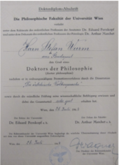 Doktordiplom Universität Wien (1944)