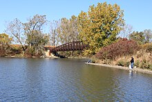 Sterling State Park Michigan pedestrian bridge over lagoon.JPG