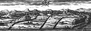 Vimmerby omkring år 1700. Fra Suecia antiqua et hodierna sandsynligvis ikke helt virkelighedstro.