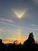 Sun pillar and upper tangent arc over the San Francisco bay. April 9, 2023.
