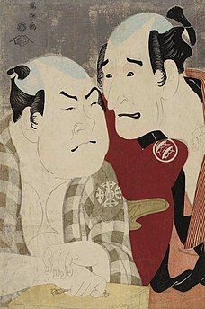 Nakajima Wadaemon as Bōdara Chōzaemon and Nakamura Konozō as Gon of the Kanagawaya in Hana Ayame Omoi no Kanzashi