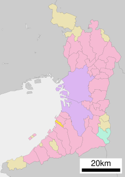 Местоположение Тадаока в префектуре Осака 