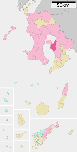 Situering van Tarumizu in de prefectuur Kagoshima