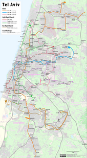 Outline map of the Tel Aviv Light Rail and Metro System Tel Aviv Rapid Transit Network.png