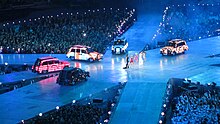 The Spice Girls perform at the 2012 Summer Olympics closing ceremony. Their performance garnered over 116,000 tweets per minute on Twitter to become the most tweeted moment of the entire 2012 Summer Olympics. The Spice Girls Olympic Closing Ceremony by David Jones.jpg