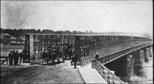 The Dixon (Ill.) Truesdell Bridge, ca. 1869, prior to collapse. The Truesdell Bridge at Dixon, c. 1869.tif
