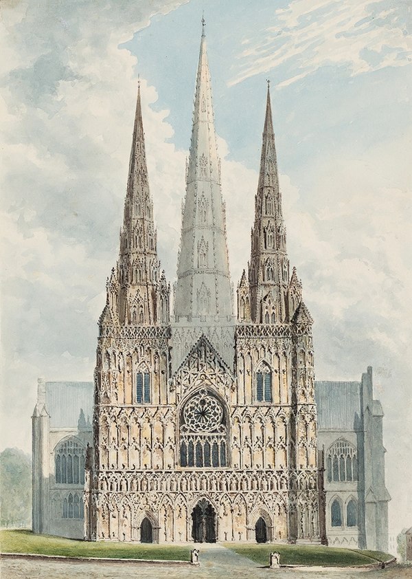 The three-spired Lichfield Cathedral was built between 1195 and 1249