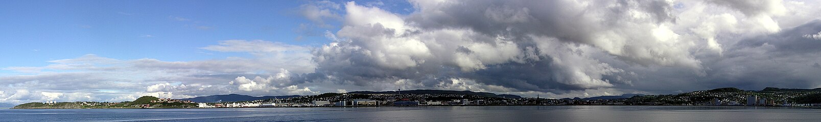 Low angle panoramic view of Trondheim from the islet Munkholmen, north of Trondheim