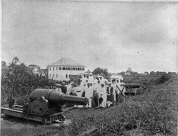 guns of Fort New Amsterdam on the Commewijne river in the district of the same name in Suriname (Dutch Guiana) between 1880 and 1900