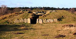 Tustrup-dysserne, the largest passage grave in Eastern Jutland, is an example of Funnelbeaker culture circa 3200 BC. Tustrup jaettestue.jpg