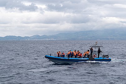 Two whale watching boats, São Miguel Island, Azores, Portugal