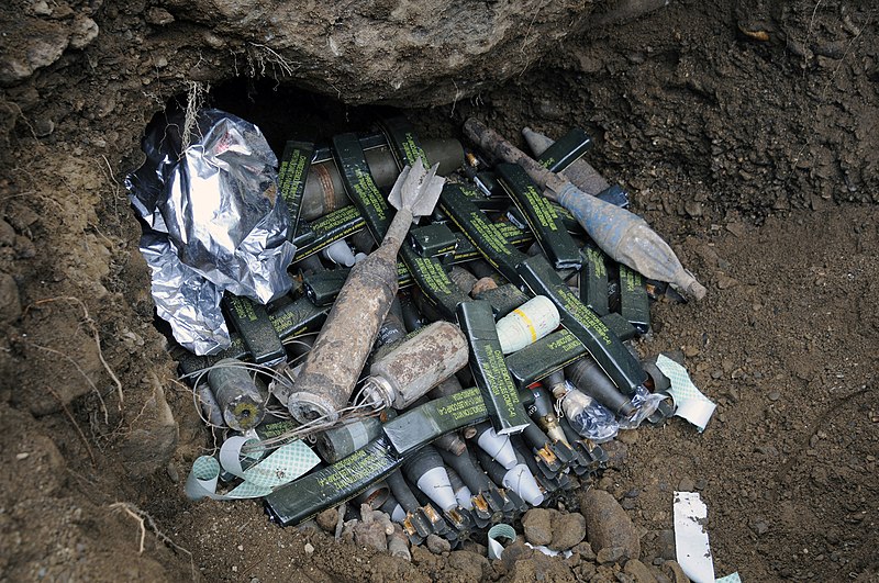 File:US Navy 090306-N-7130B-267 A cache of live ordnance is wired with C-4 explosive charges before a controlled demolition by members of Philippine Explosive Ordnance Disposal (EOD) agencies in Zamboanga City, Philippines.jpg