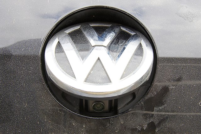 Backup camera on a Volkswagen Golf Mk7 hidden inside the logo