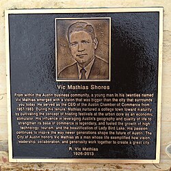 Plaque honoring Vic Mathias at the park's East Lawn Vic Mathias Plaque.jpg