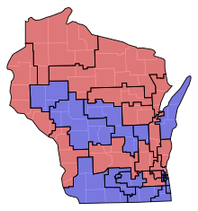 Senate partisan representation
Democratic: 19 seats
Republican: 14 seats WI Senate Partisan Map 1975.svg