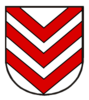 Local coat of arms of Asch: "In silver three fallen red rafters."