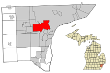 Wayne County Michiganin sisäiset ja rekisteröimättömät alueet Dearborn highlighted.svg