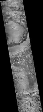 Hooke Crater, as seen by CTX camera (on Mars Reconnaissance Orbiter). Dark places are dunes.