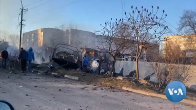Wreckage in Eastern Ukraine, Feb. 2022