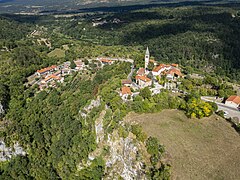 Village of Škocjan, Slovenia, as seen from a kite. A featured picture on the Slovenian language Wikipedia.