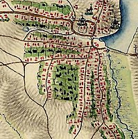 Село Озерна на березі річки Восушки, близько 1769-1787 рр. Карта Йосифинської метрики (Josephinische Landesaufnahme).