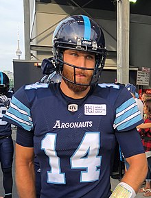 Bethel-Thompson before his first career CFL start on August 2, 2018. 14, McLeod Bethel-Thompson, Aug 2, 2018.jpg