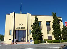 The former Amador County Courthouse consists of two buildings: the second courthouse (built 1864) and the Hall of Records (1893), that were enclosed and combined in 1939 with an Art Deco exterior. 2009-0724-CA-Jackson-AmadorCtyCourt.jpg