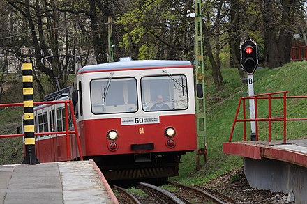 The cogwheel railway entering the terminus Széchenyi hegy