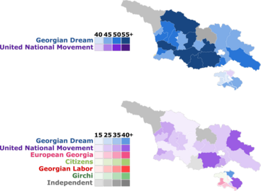 Most voted for party (top) and the second most voted party (bottom) by constituency