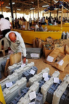 A Polling Officer checking the Electronic Voting Machines (EVM's) and other necessary inputs required in the West Bengal Assembly Election, before the distribution of machines, at Bolpur Govt. High School on April 22, 2011 A Polling Officer checking the Electronic Voting Machines (EVM`s) and other necessary inputs required in the West Bengal Assembly Election, before the distribution of machines, at Bolpur Govt. High School on April 22, 2011.jpg