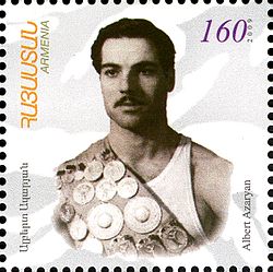 Albert Azarjan vuonna 2009 julkaistussa armenialaisessa postimerkissä.