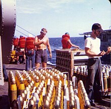 Hanson high line unrep of ammunition Tonkin Gulf in 1972 Ammunition aboard USS Hanson (DD-832) in the Gulf of Tonkin, in 1972.jpg