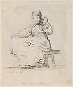 An old woman spinning, spindle in her right hand, distaff in her left MET DP844394.jpg