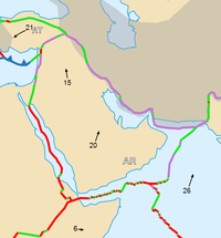 Caravana cruzando el desierto de Ad-Dahna en el centro de Arabia Saudí