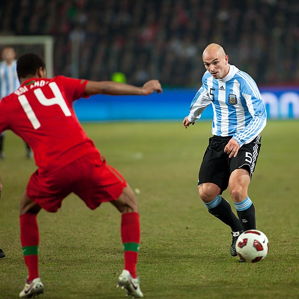 Esteban Cambiasso during a friendly match between Argentina and Portugal in Geneva, Switzerland on 9 February 2011