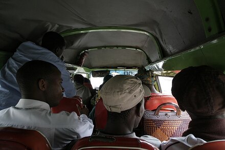 The crowded interior of an Arusha minibus